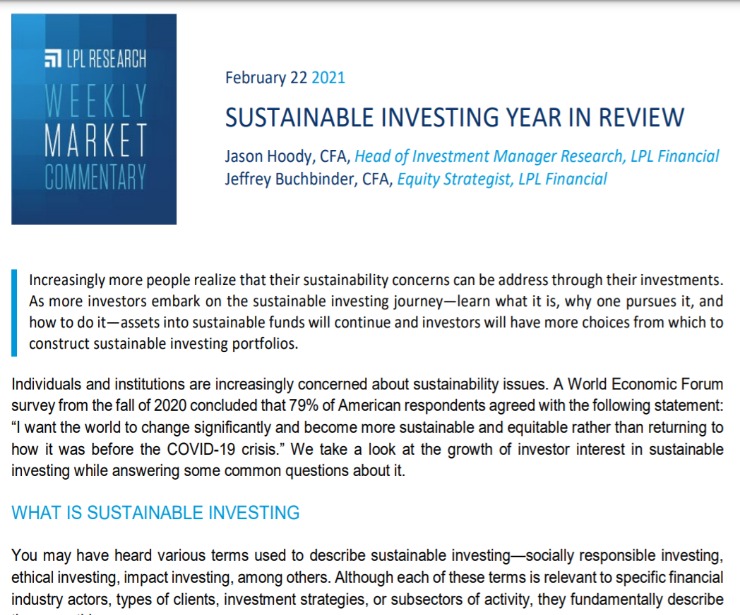 Sustainable Investing Year In Review | Weekly Market Commentary | February 22, 2021